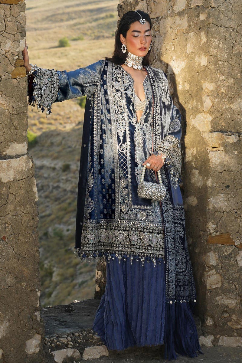 Sana Safinaz 3 Piece Custom Stitched Suit - Blue - LB284919