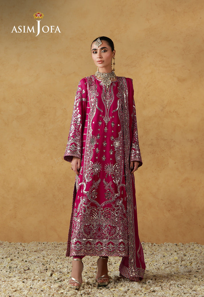 Asim Jofa 3 Piece Custom Stitched Suit - Hot Pink - LB31657