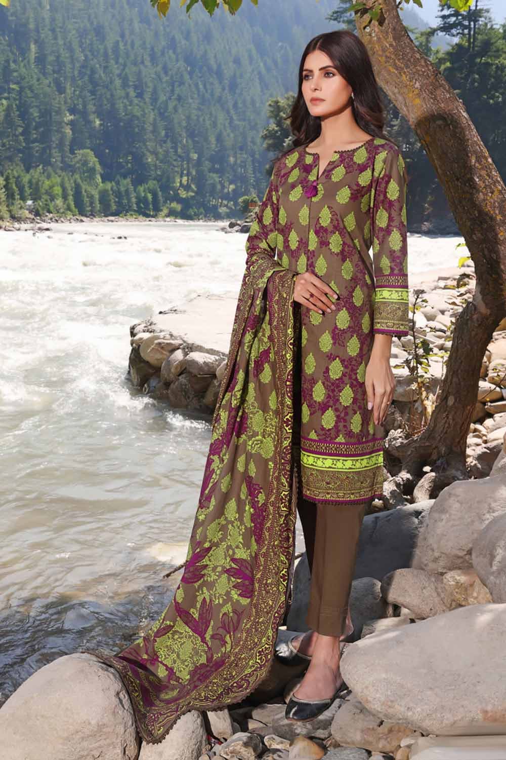 Gul Ahmed 3 Piece Custom Stitched Suit - Brown - LB284992