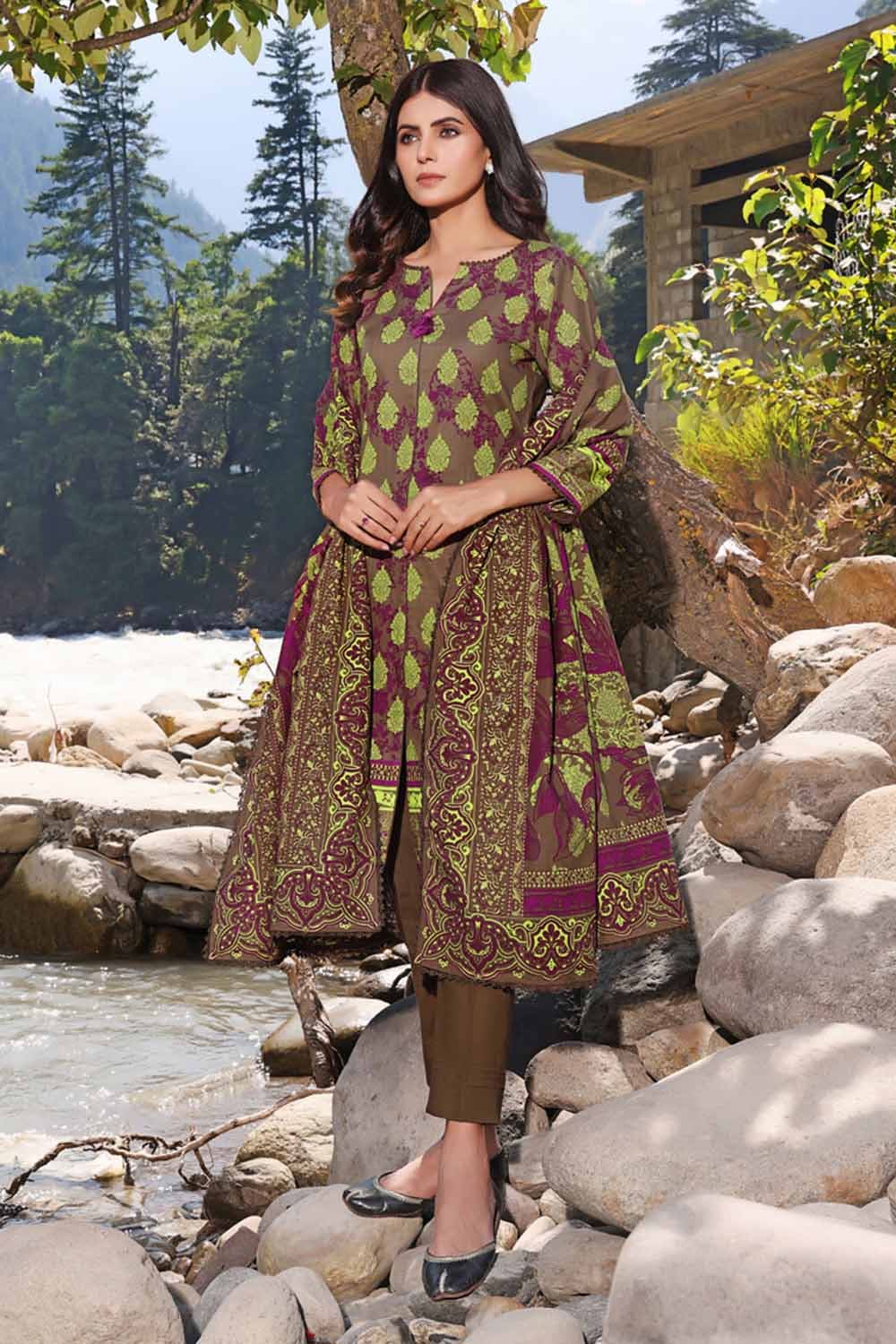 Gul Ahmed 3 Piece Custom Stitched Suit - Brown - LB284992