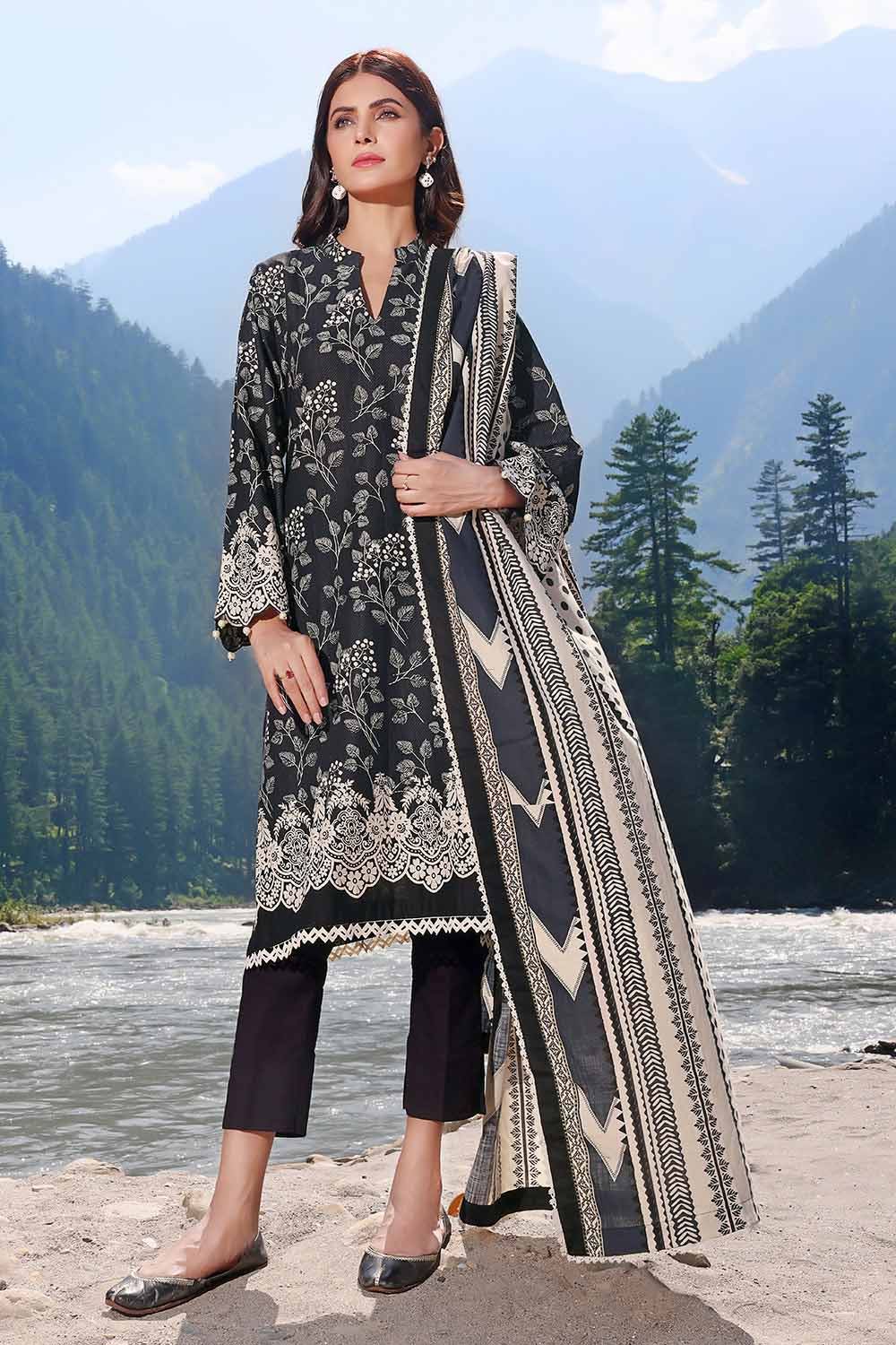 Gul Ahmed 3 Piece Custom Stitched Suit - Black - LB284991