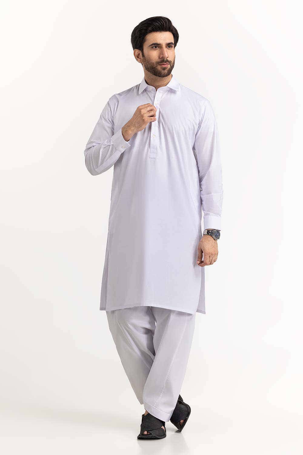 Gul Ahmed Men 2 Piece Custom Stitched Suit - White - LB29751